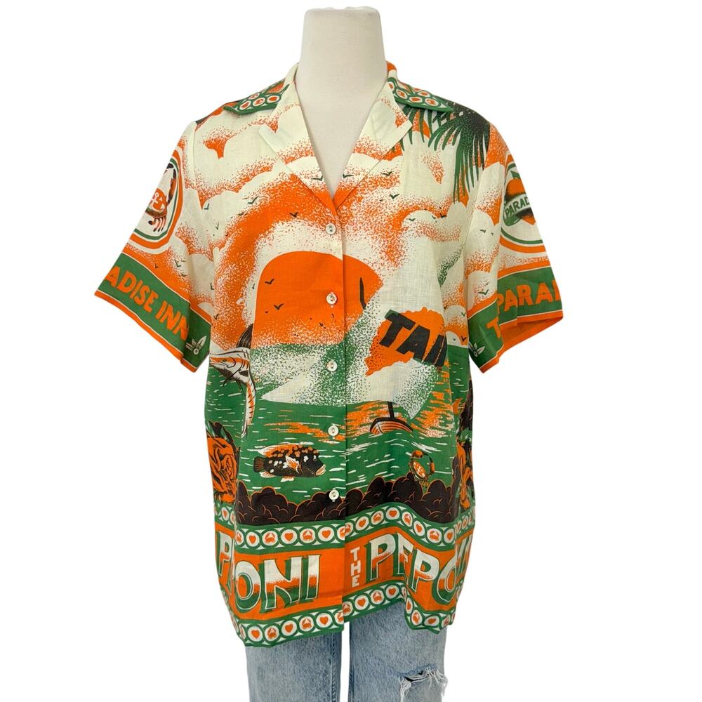 ALEMAIS x Alan Berry Rhys Bungalow Linen Button-Down Shirt Top US 4 Oversized
